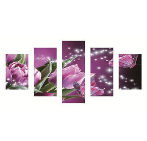 PURPLE TULIPS 5 PANEL 5D FULL ROUND